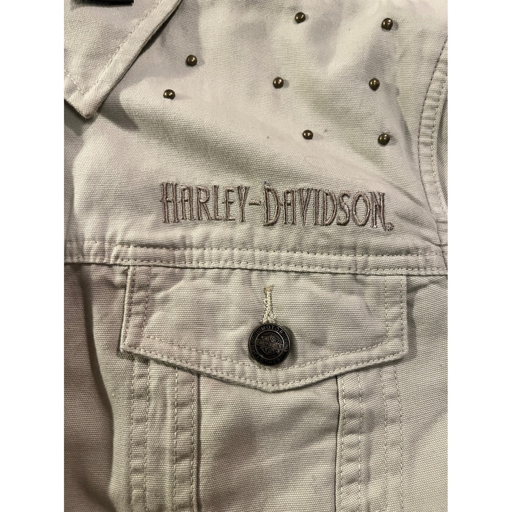 Harley-Davidson Womens Tan Studded Canvas Jacket Camo Lining 96359-07VW Large